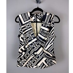 Pauw Amsterdam Silk Geometric Wrap Front Sleeveless Tank Top Navy‎ Cream